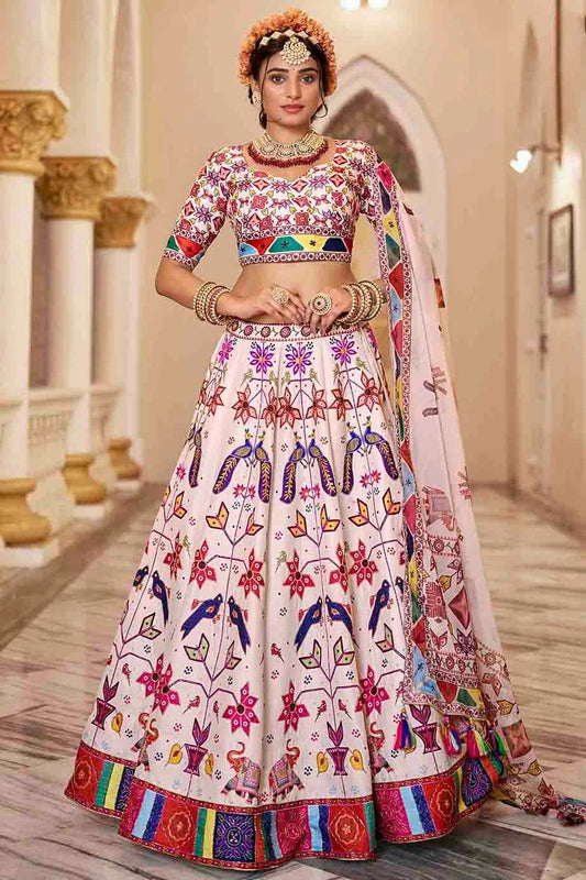 Off White Colour Art Silk Printed and Hand Work Lehenga Choli LC1080972