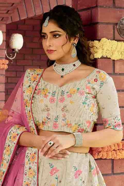 Off White Colour Art Silk Resham Work Lehenga Choli LC1080123 A