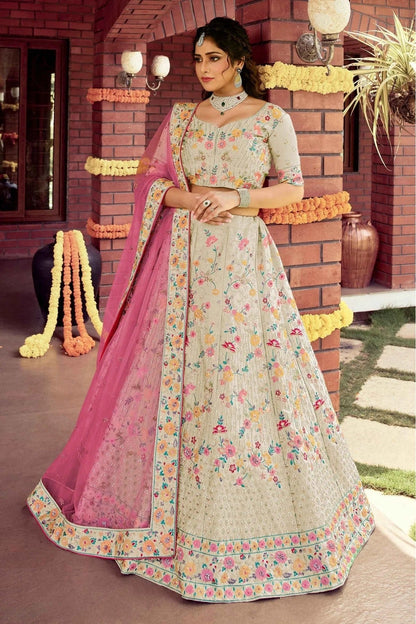 Off White Colour Art Silk Resham Work Lehenga Choli LC1080123