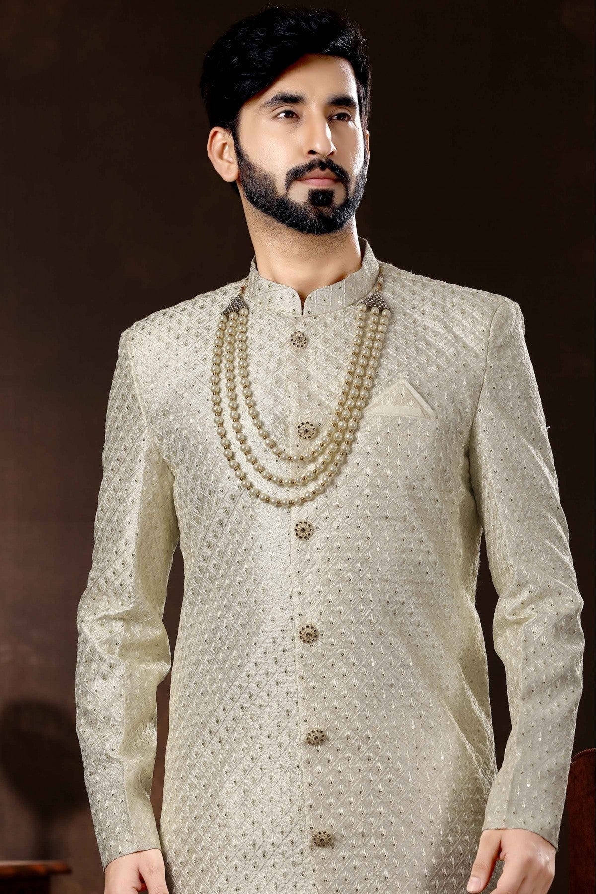 Off White Colour Art Silk Sherwani SH1040357 A