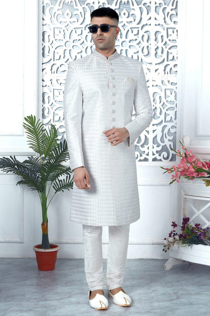 Off White Colour Art Silk Sherwani With Churidar Pant SH1230063 A