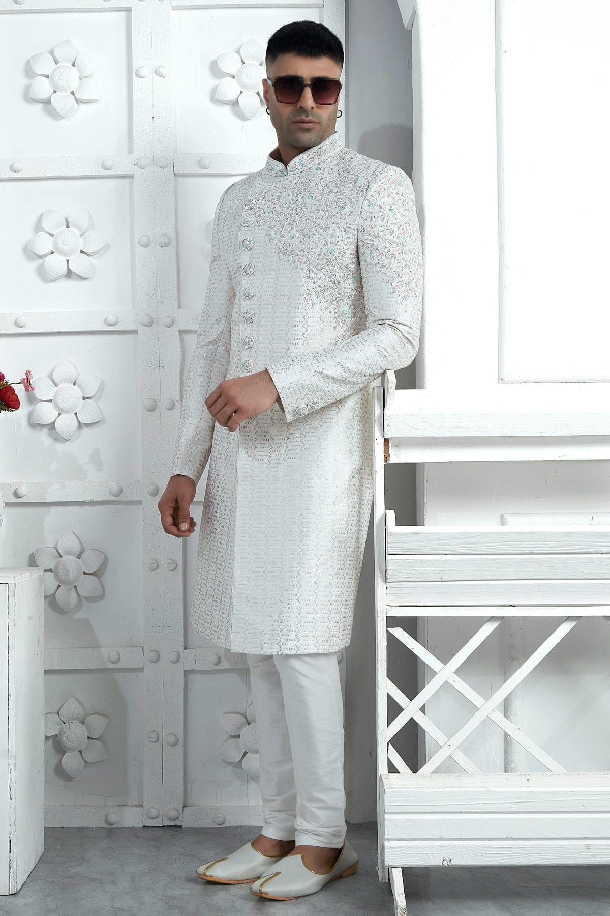 Off White Colour Art Silk Sherwani With Churidar Pant SH1230072 A