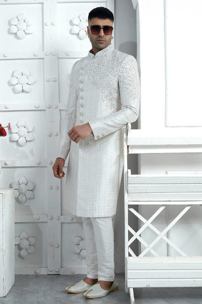 Off White Colour Art Silk Sherwani With Churidar Pant SH1230072 A