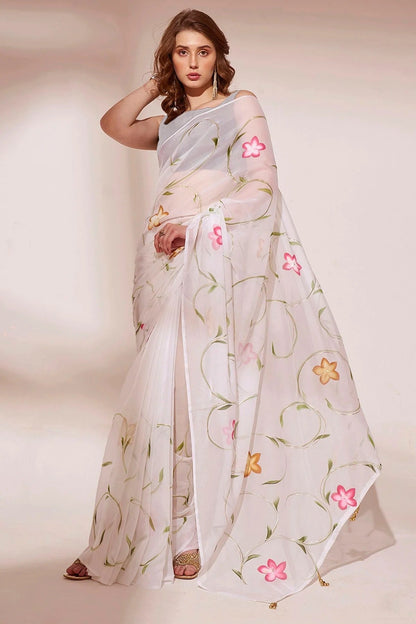 Off White Colour Blooming Organza Saree SD1110430