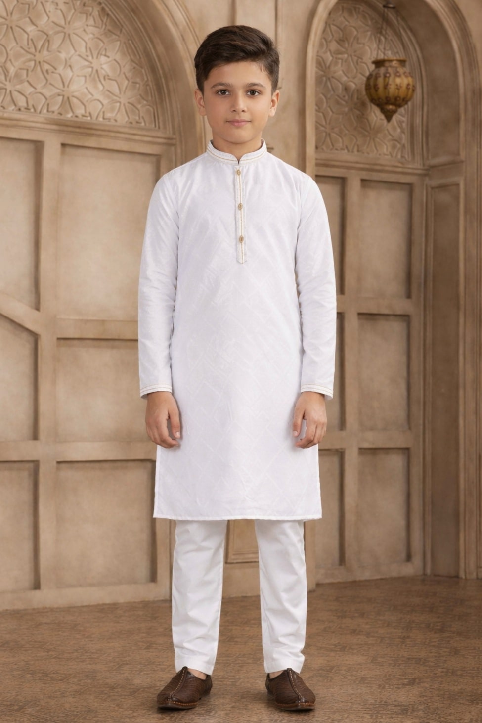 Off White Colour Brocade Art Silk Pintux Work Kurta Pajama