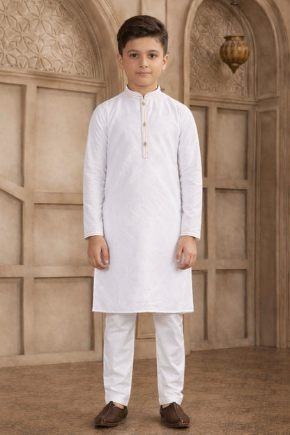 Off White Colour Brocade Art Silk Pintux Work Kurta Pajama