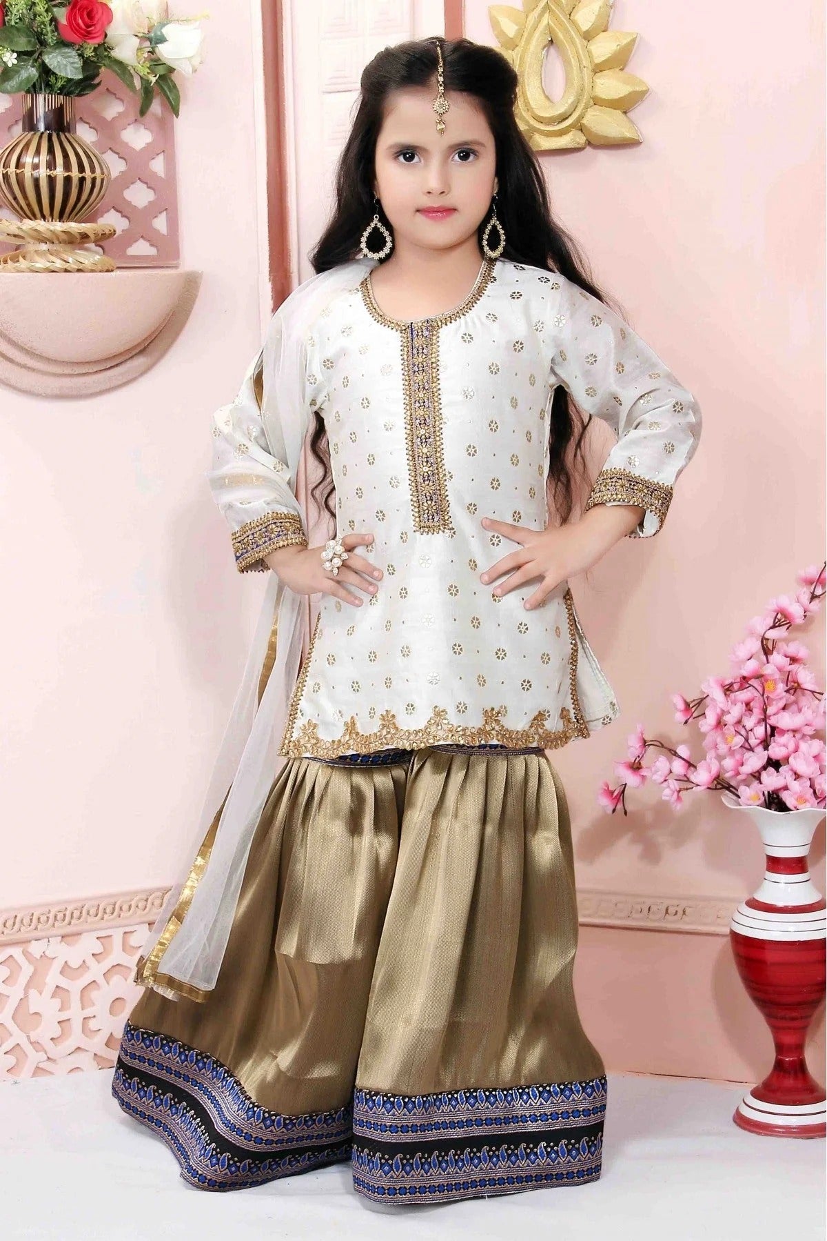 Off White Colour Chanderi Silk Party Wear Sharara Suit GW1070017