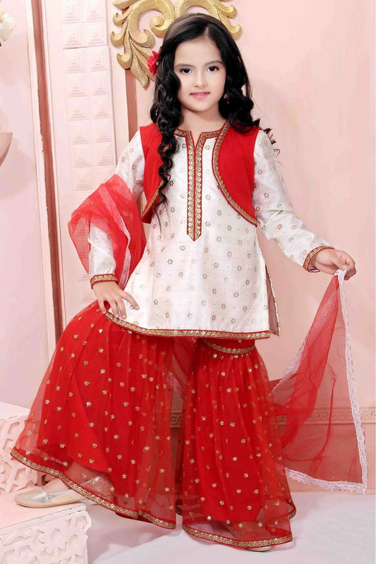 Off White Colour Chanderi Silk Party Wear Sharara Suit GW1070058