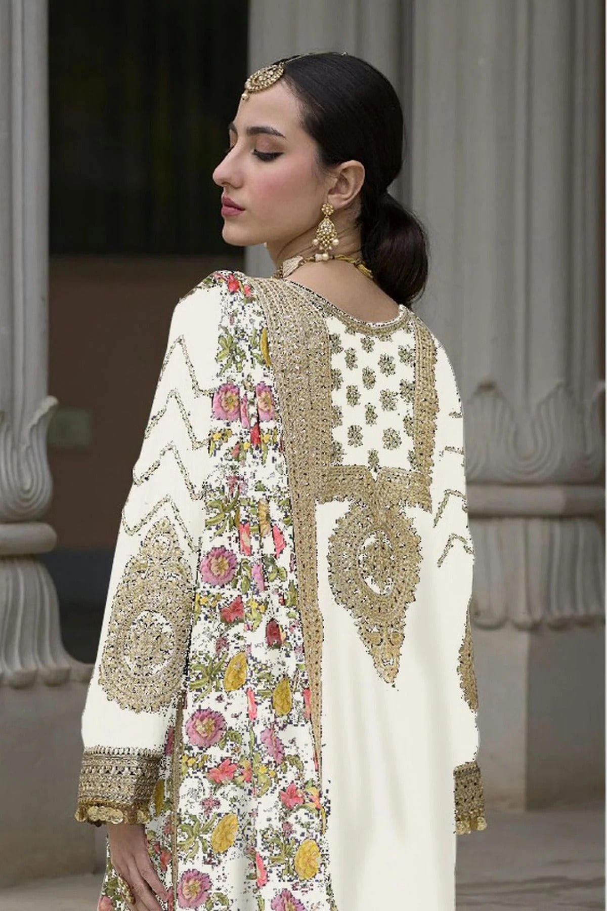 Off White Colour Chinon Palazzo Pant Suit SM1140127 A