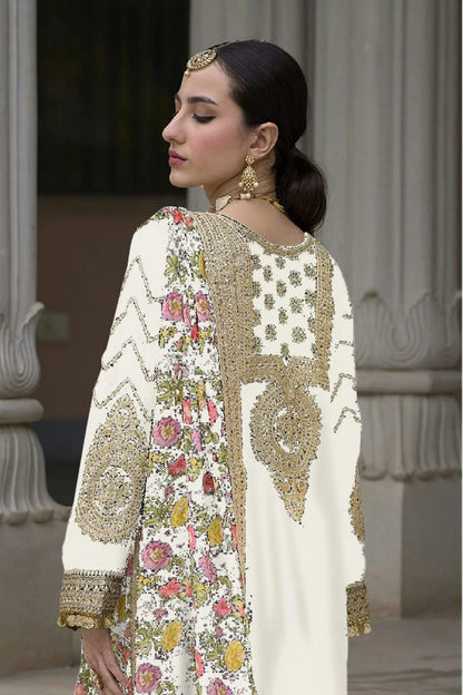 Off White Colour Chinon Palazzo Pant Suit SM1140127 A