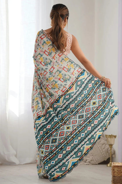 Off White Colour Chinon Printed Saree SD1112078 A