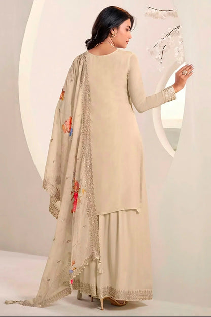 Off White Colour Chinon Sharara Suit SM1110724 A