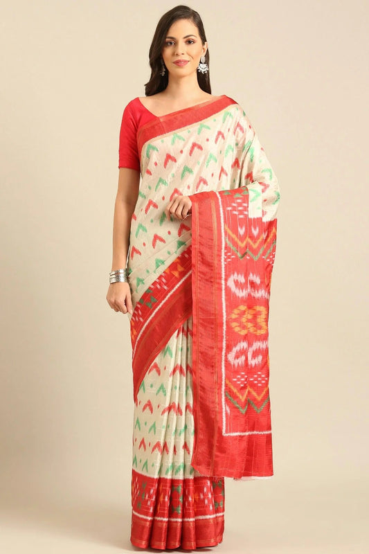 Off White Colour Cotton Manipuri Patola Handloom Saree SD1102461