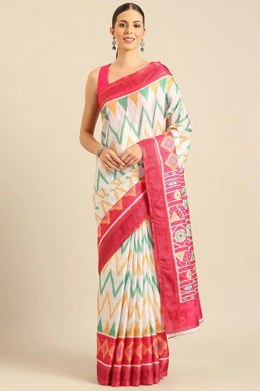 Off White Colour Cotton Manipuri Patola Handloom Saree SD1102463