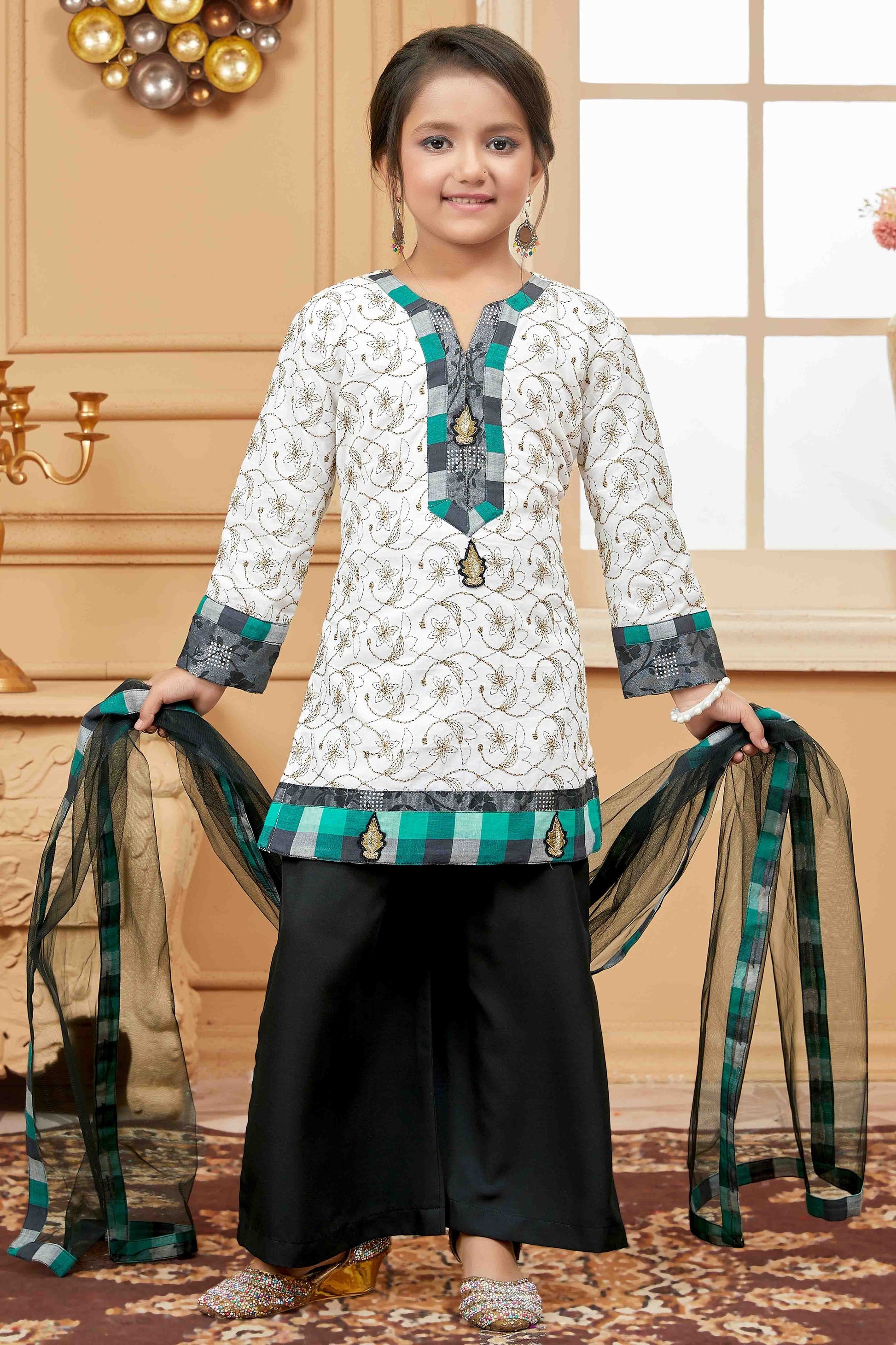 Off White Colour Cotton Palazzo Pant Suit GW1070741