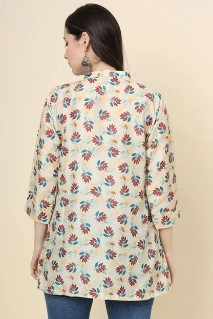 Off White Colour Cotton Printed Work Readymade Top TP1110787 A