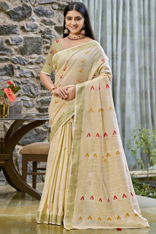 Off White Colour Cotton Woven Work Traditional Saree SD1103107