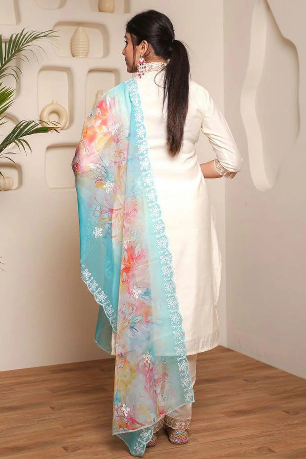 Off White Colour Embroidery Chanderi Stitched Suit SS1112503 A