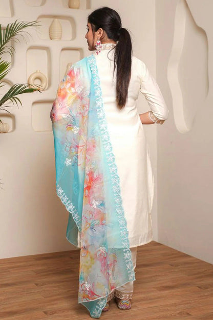 Off White Colour Embroidery Chanderi Stitched Suit SS1112503 A