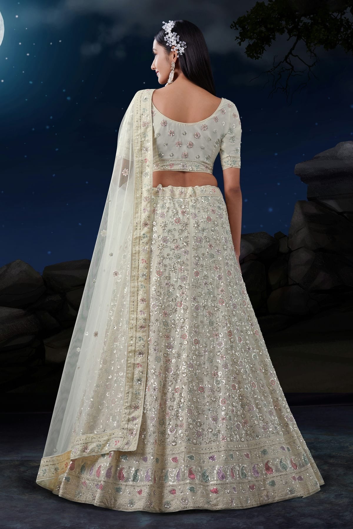 Off White Colour Embroidery Georgette Lehenga Choli LD1080728 A