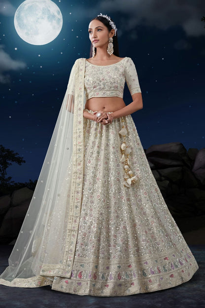 Off White Colour Embroidery Georgette Lehenga Choli LD1080728