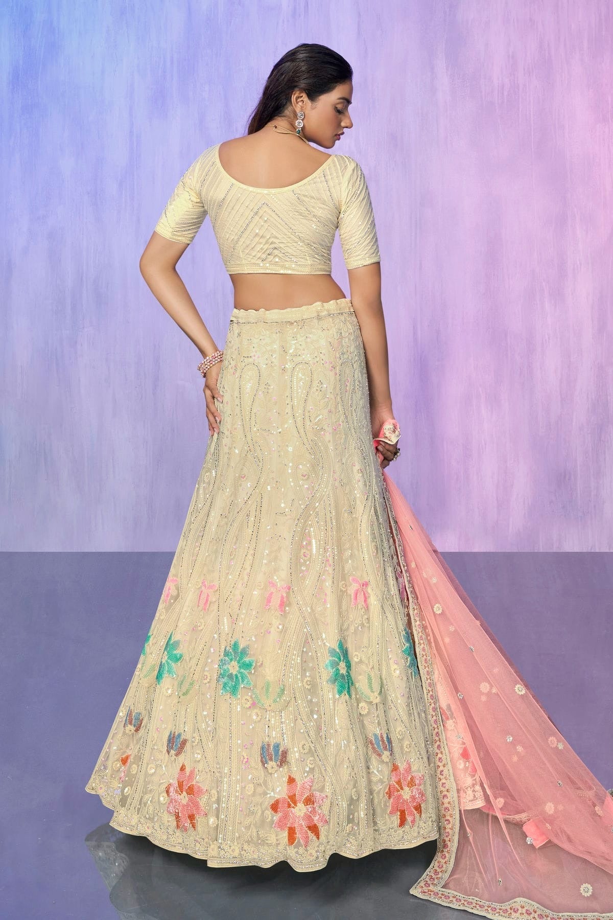 Off White Colour Embroidery Net Lehenga Choli LD1080733 A