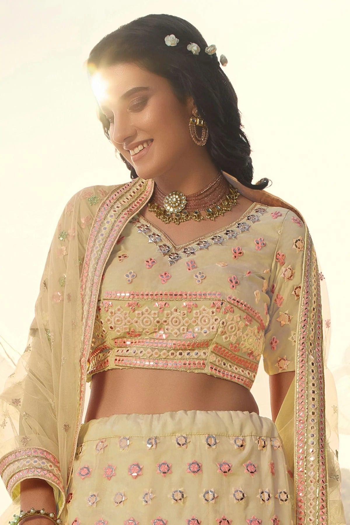Off White Colour Embroidery Organza Lehenga Choli LD1080690 A