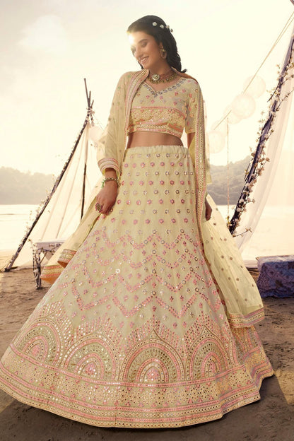 Off White Colour Embroidery Organza Lehenga Choli LD1080690