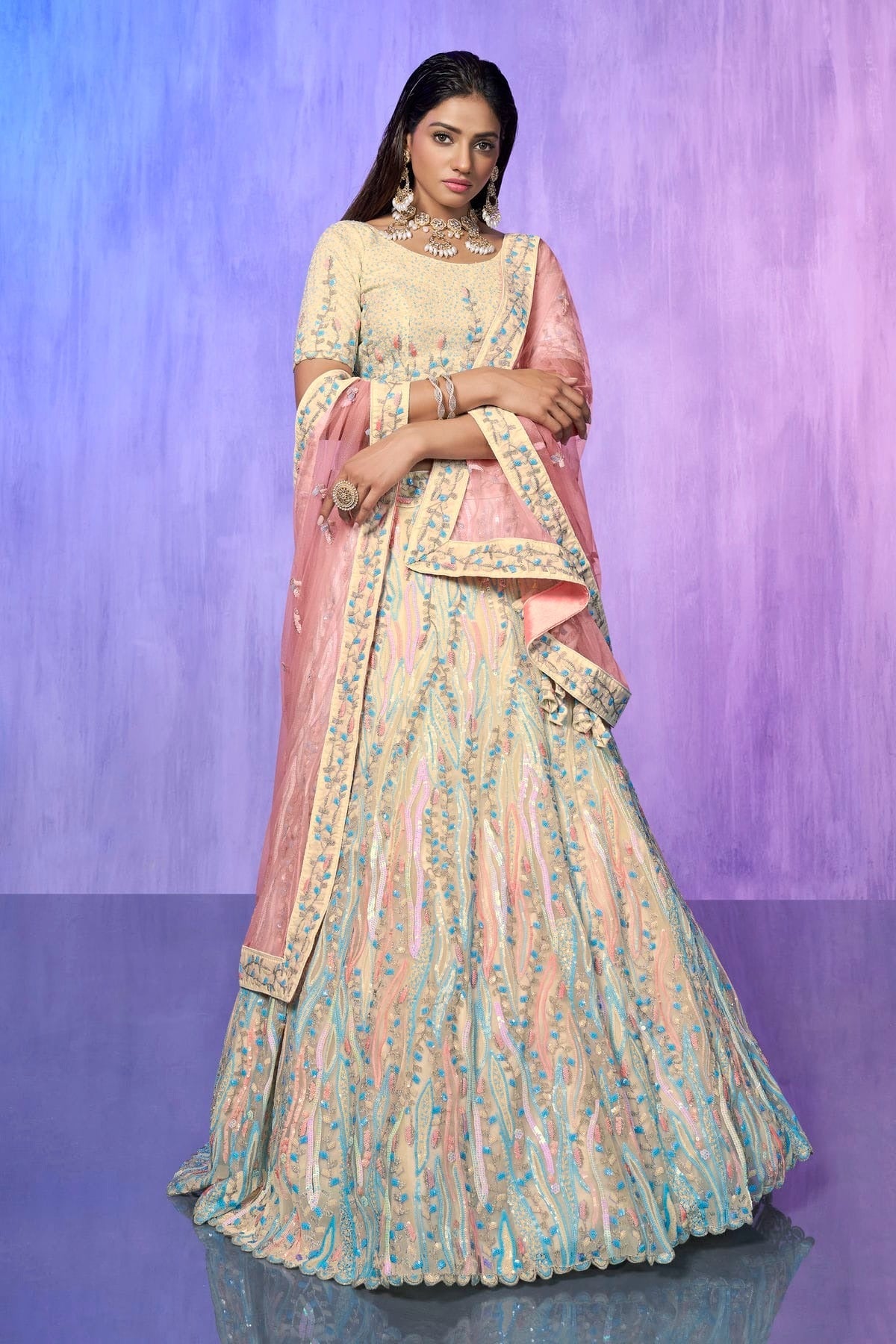 Off White Colour Embroidery Organza Lehenga Choli LD1080730