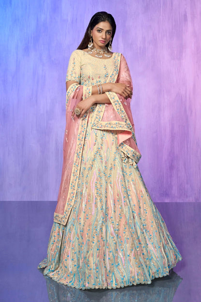 Off White Colour Embroidery Organza Lehenga Choli LD1080730