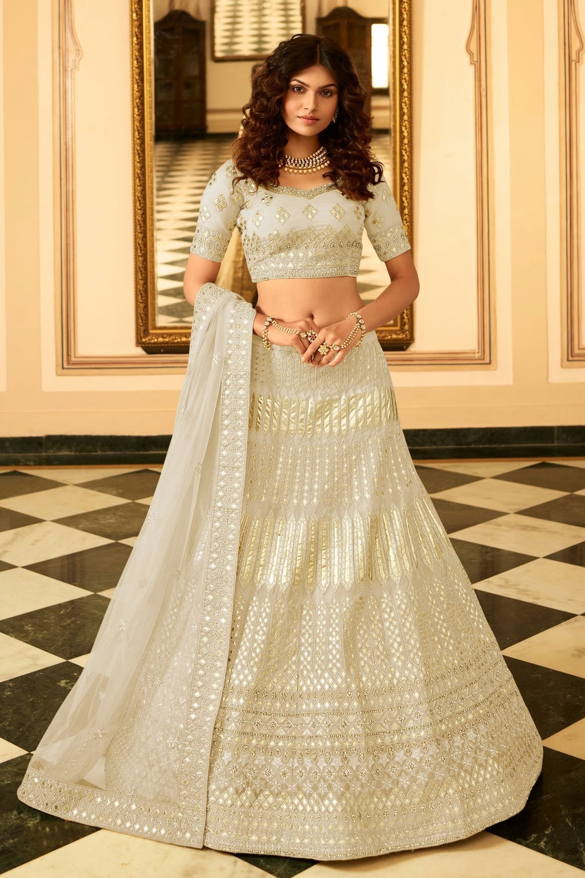 Off White Colour Embroidery Organza Lehenga Choli LD1080806 A