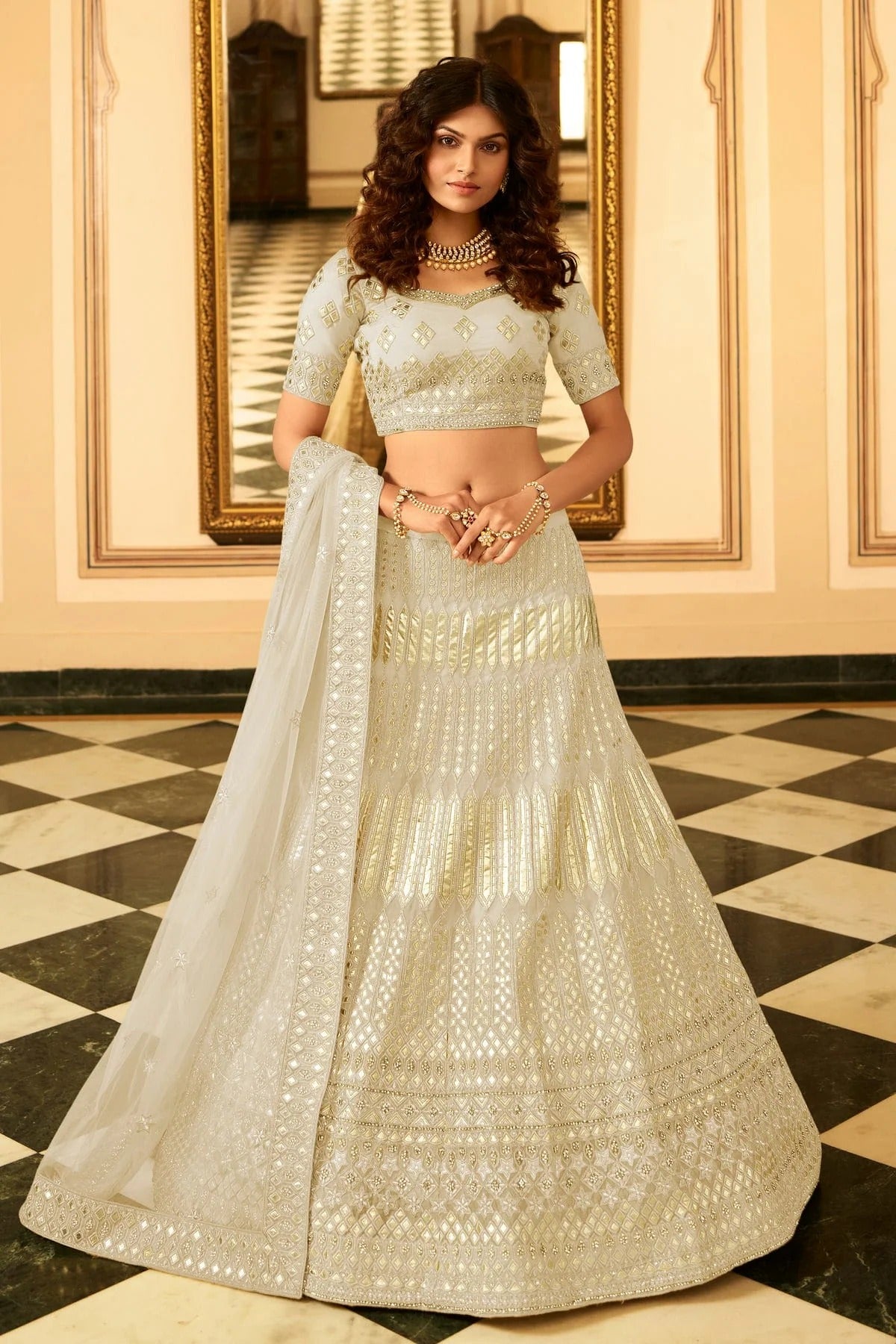 Off White Colour Embroidery Organza Lehenga Choli LD1080806