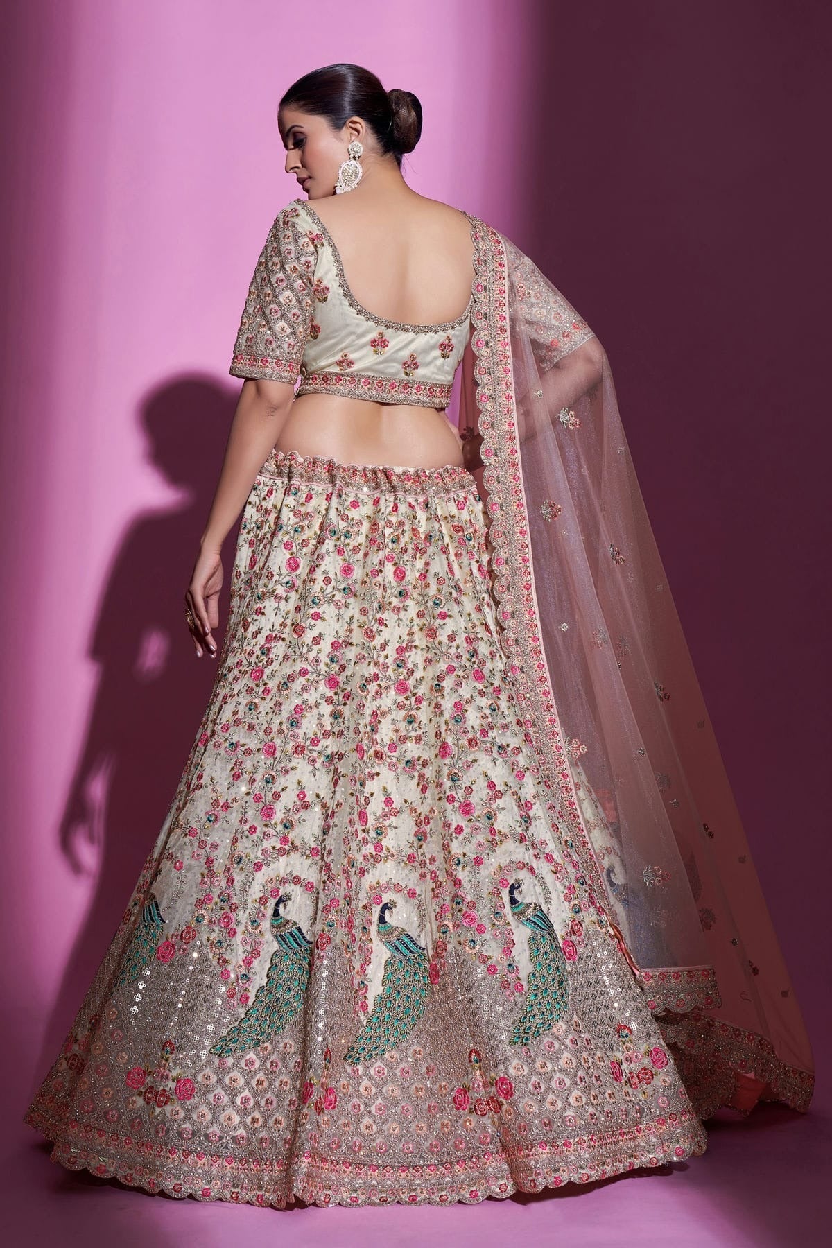 Off White Colour Embroidery Soft Net Lehenga Choli LD1080703 A