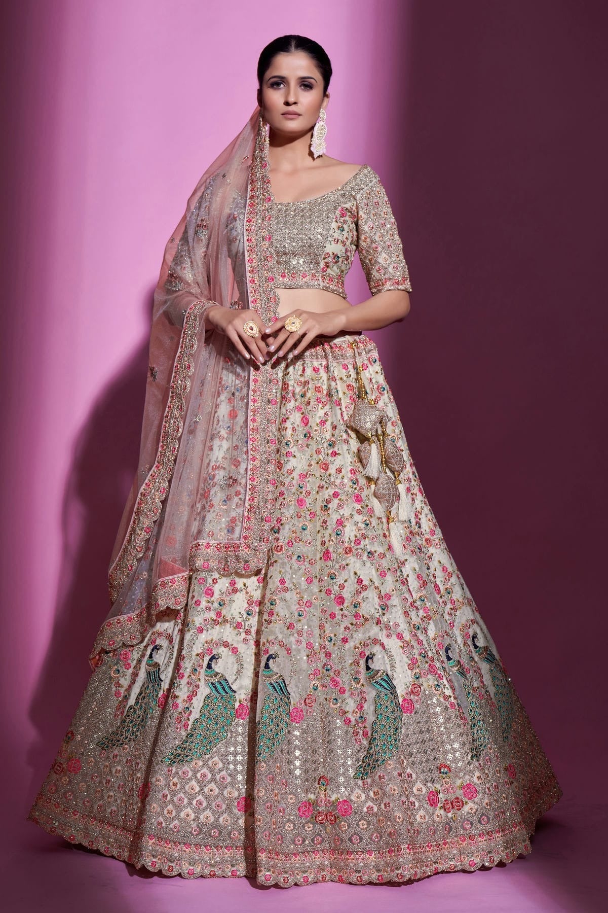 Off White Colour Embroidery Soft Net Lehenga Choli LD1080703