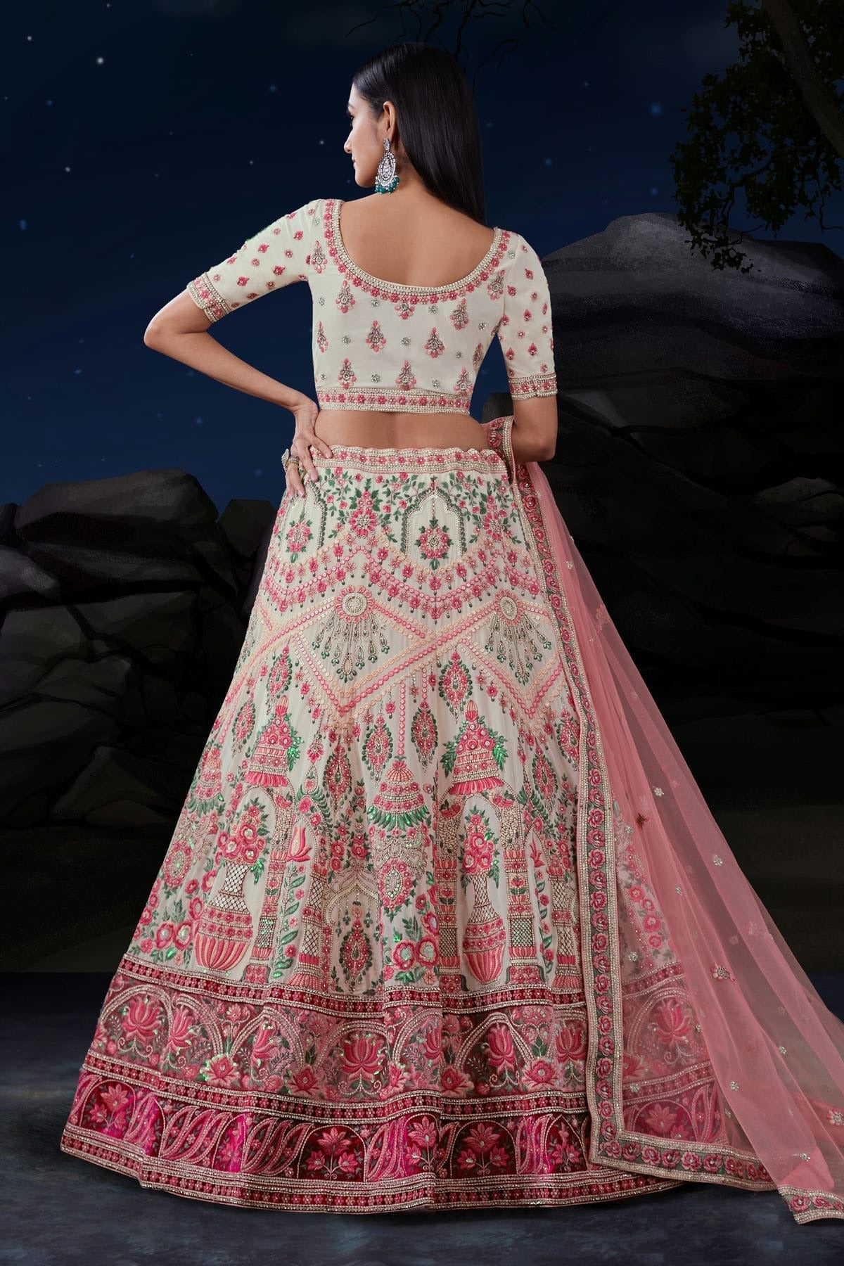 Off White Colour Embroidery Soft Net Lehenga Choli LD1080726 A