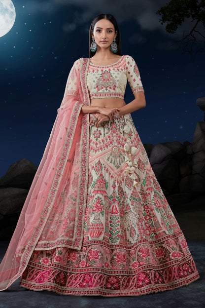 Off White Colour Embroidery Soft Net Lehenga Choli LD1080726