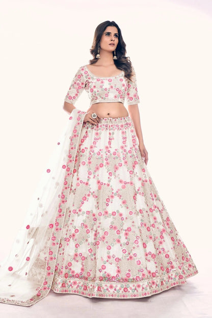 Off White Colour Embroidery Soft Net Lehenga Choli LD1080762
