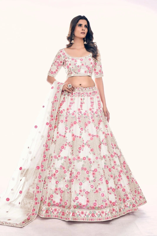 Off White Colour Embroidery Soft Net Lehenga Choli LD1080762