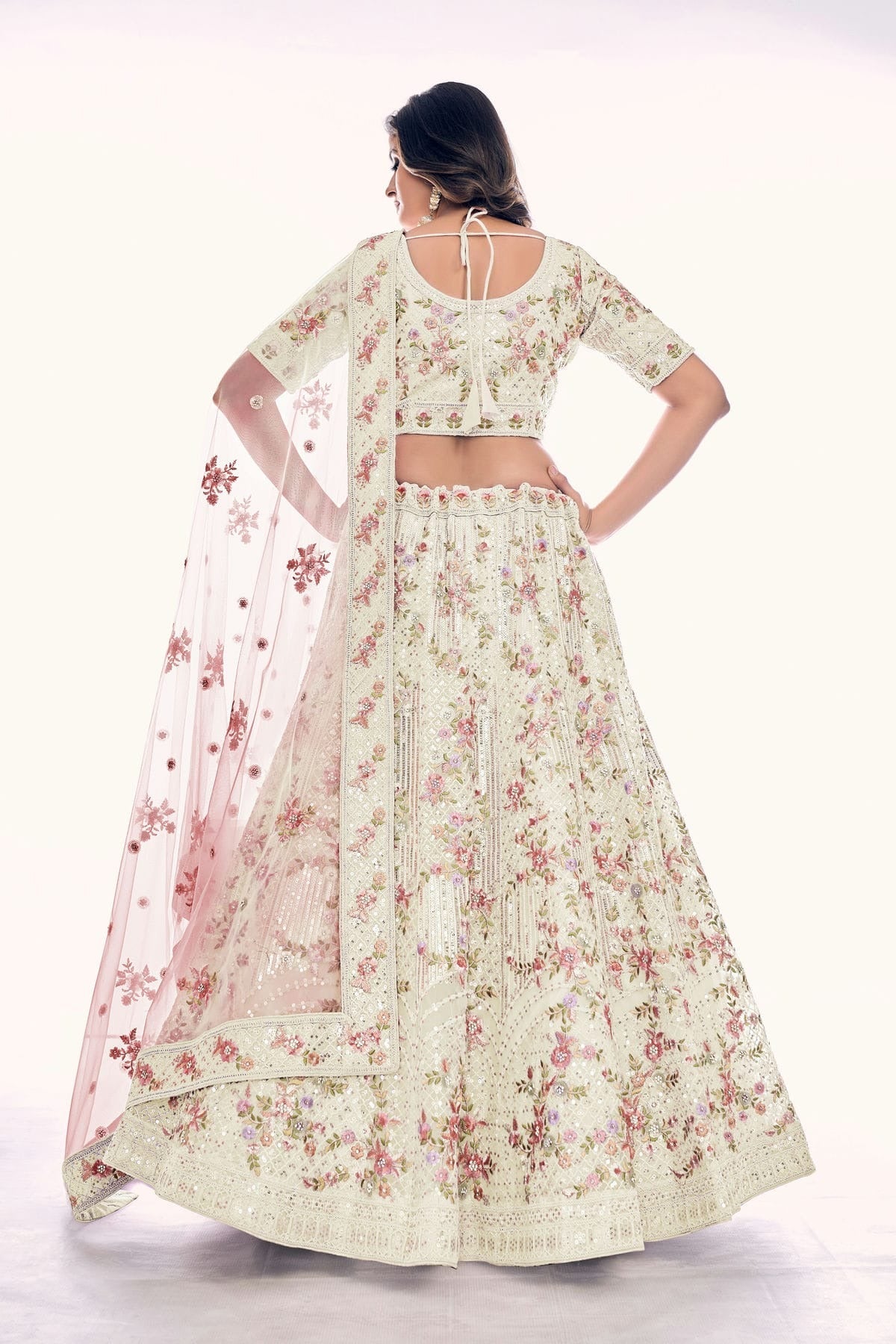 Off White Colour Embroidery Soft Net Lehenga Choli LD1080764 A