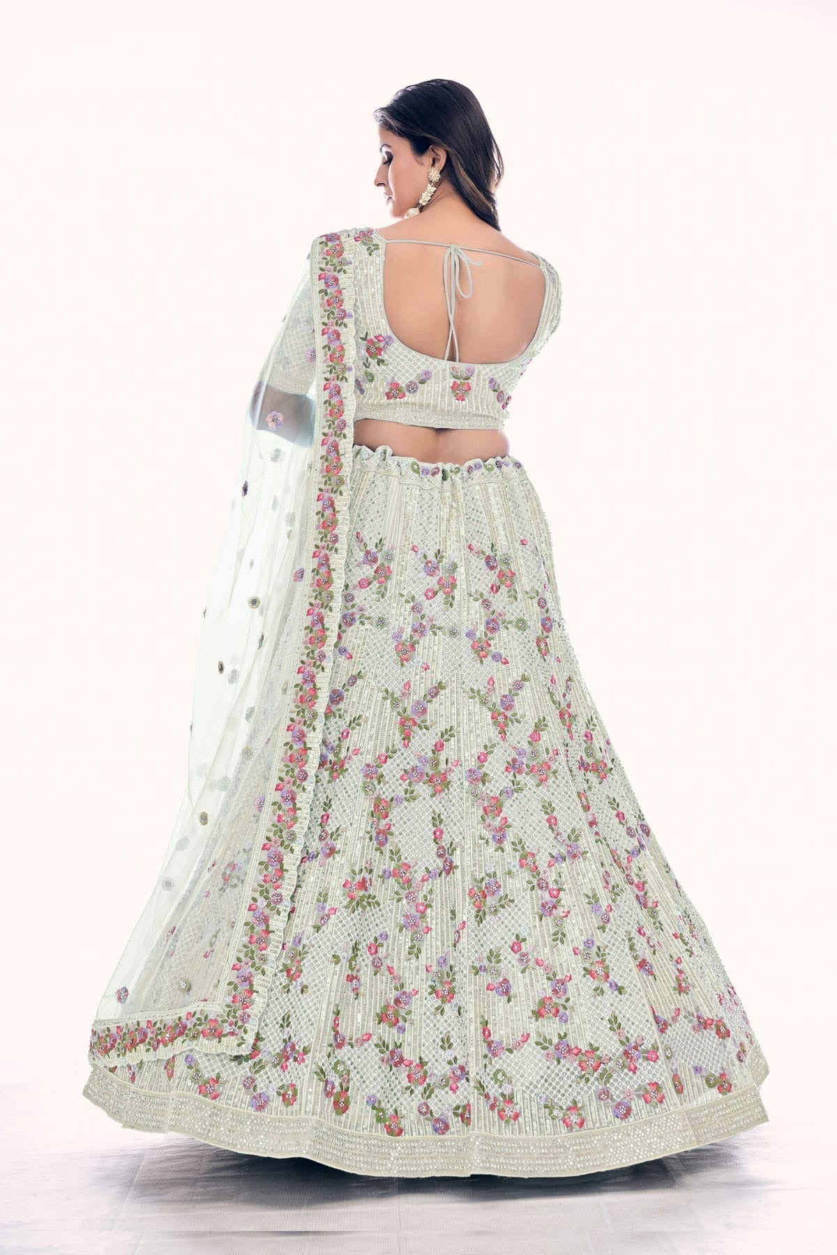 Off White Colour Embroidery Soft Net Lehenga Choli LD1080768 A