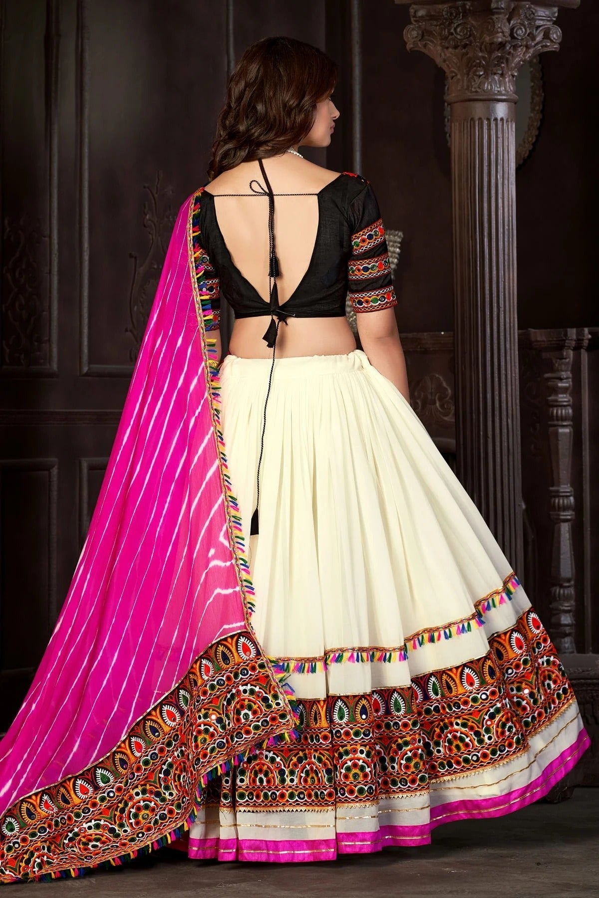 Off White Colour Embroidery Work Georgette Navratri Lehenga LD1170013 A