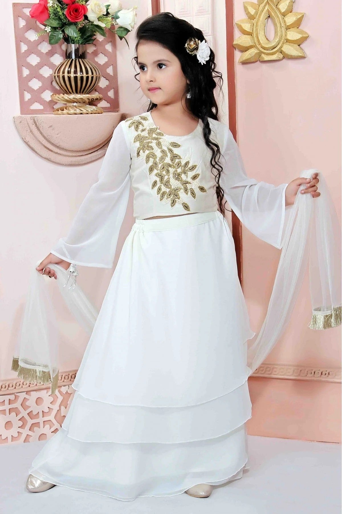 Off White Colour Faux Georgette Party Wear Lehenga Choli GW1070006