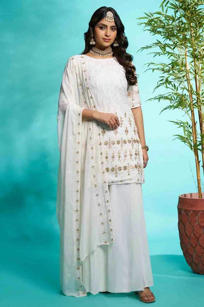Off White Colour Faux Georgette Stitched Suit SS1112898