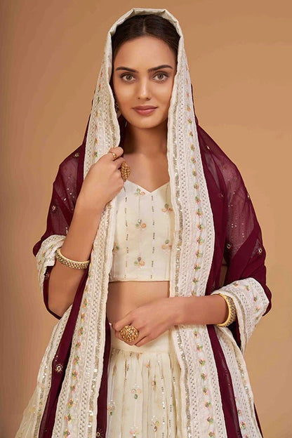 Off White Colour Georgette Designer Lehenga Choli LC1240094 B