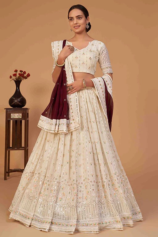 Off White Colour Georgette Designer Lehenga Choli LC1240094