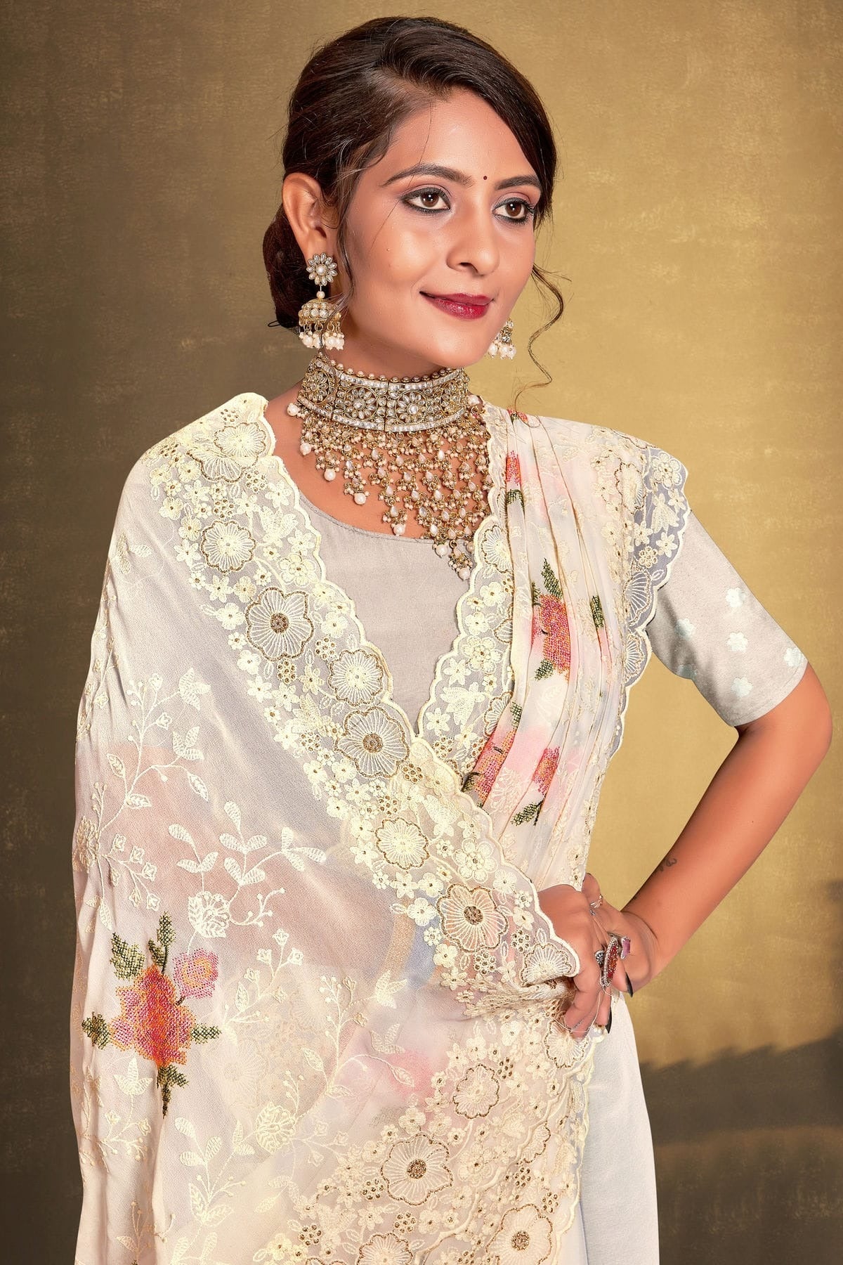Off White Colour Georgette Designer Saree LC1121514 A