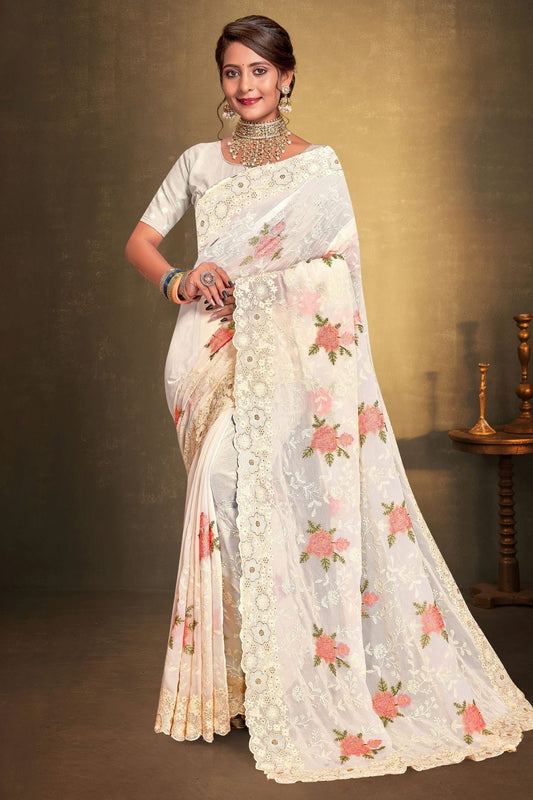 Off White Colour Georgette Designer Saree LC1121514