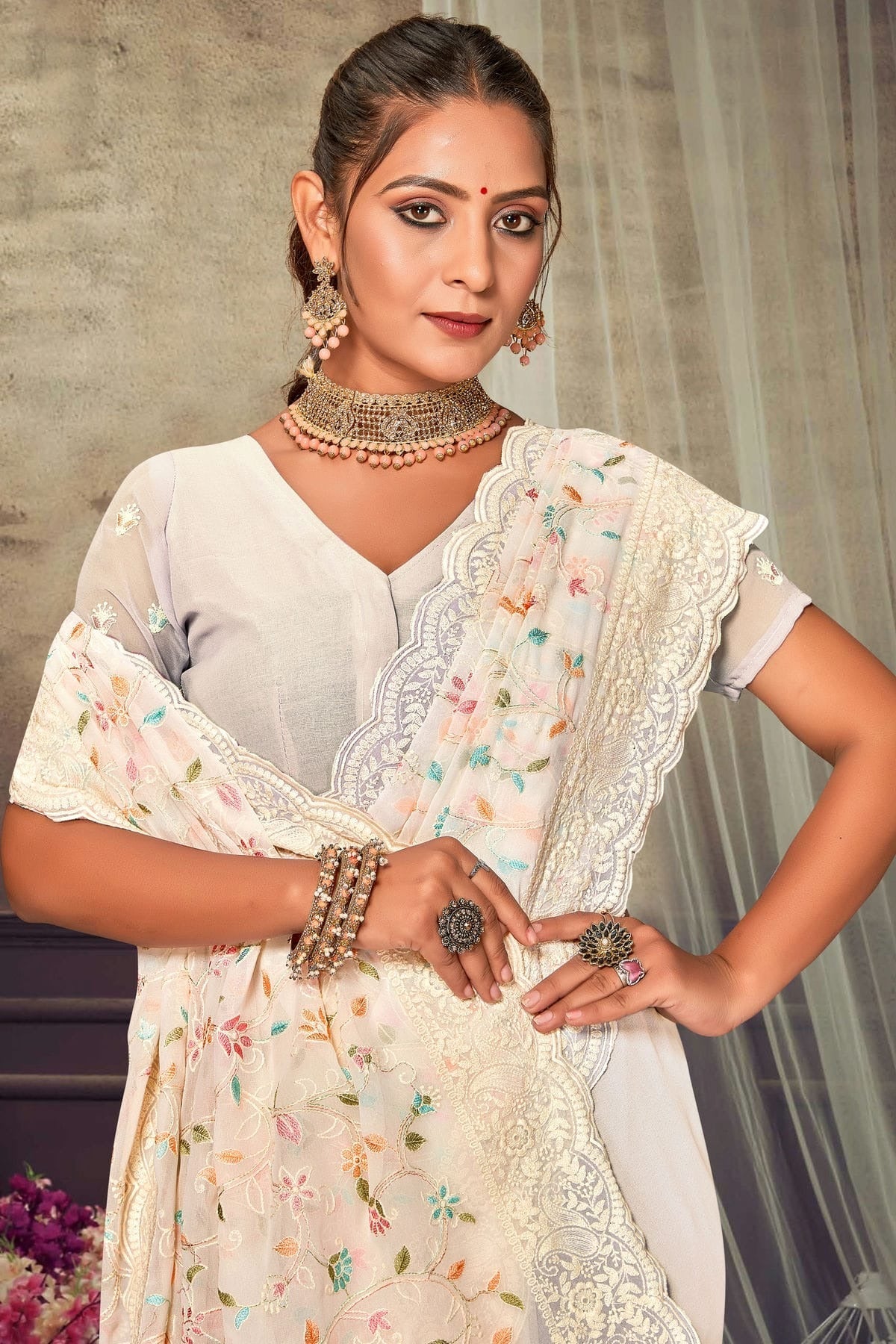Off White Colour Georgette Designer Saree LC1121551 A