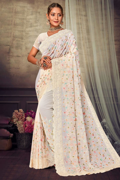 Off White Colour Georgette Designer Saree LC1121551