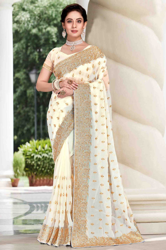 Off White Colour Georgette Designer Saree SD1121129